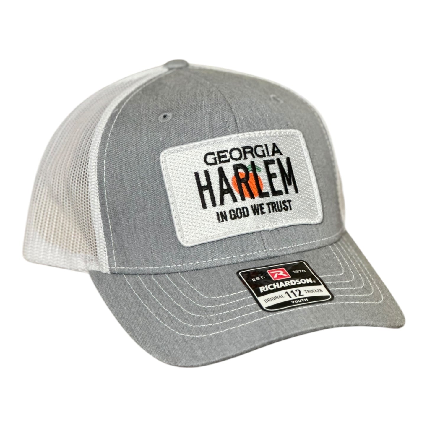 YOUTH- GHC's "In God We Trust" HARLEM Patch Hat Richardson 112/Heather Grey/White