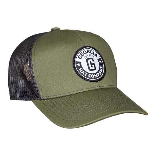 Georgia Hat Company's Contrast Stitch Snapback Trucker Hat  OD Green/Black