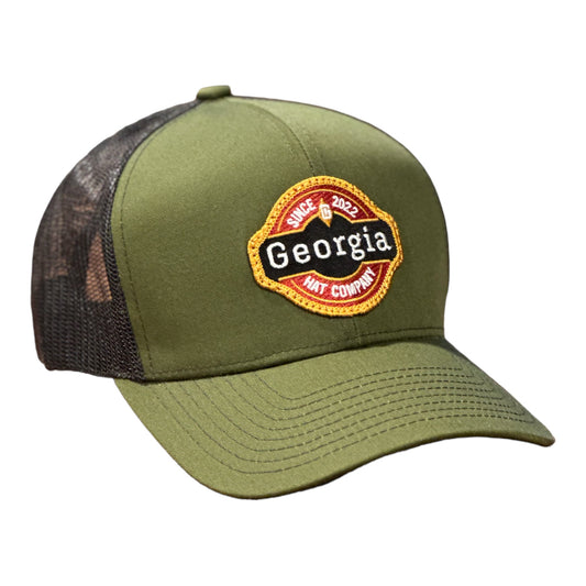 "Georgia Gold" Logo Contrast Stitch Snapback Trucker  OD Green/Black