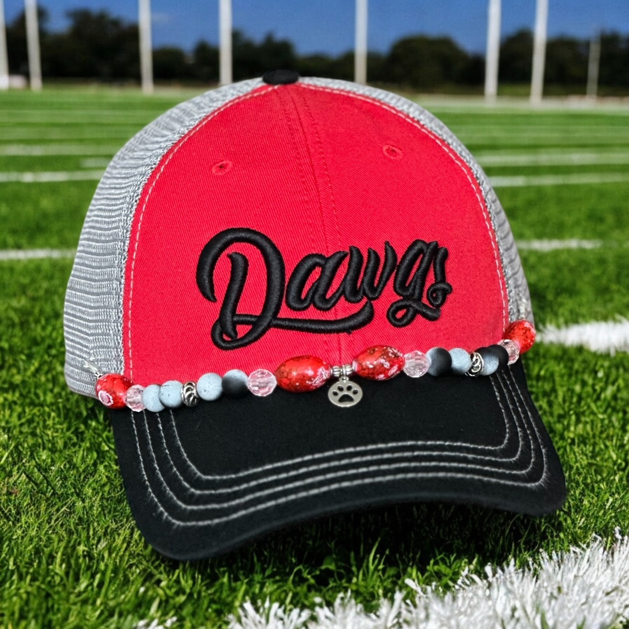 GHC's Custom 3D Embroidered and Bejeweled "DAWGS" Richardson 111 RED/BLK/GRY