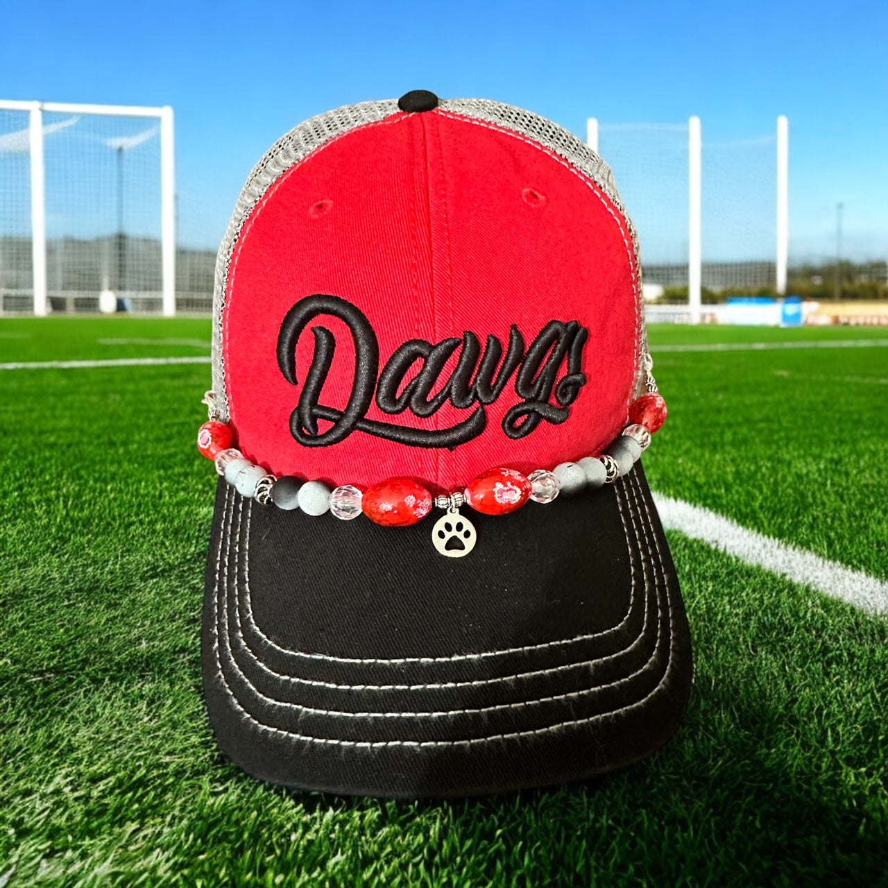 GHC's Custom 3D Embroidered and Bejeweled "DAWGS" Richardson 111 RED/BLK/GRY