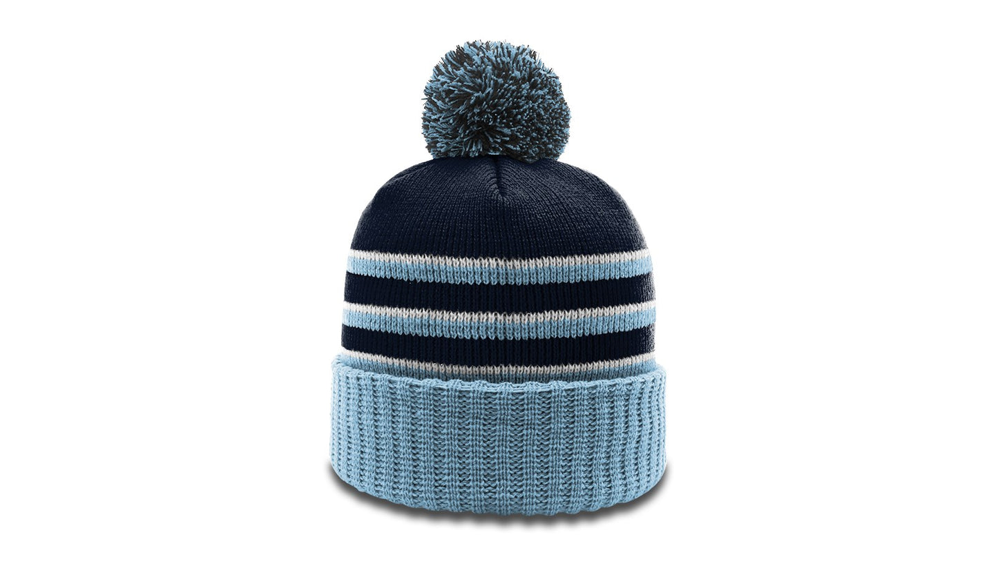 GHC's Striped Beanie w/Cuff & Pom Pom Richardson 135/Navy/Columbia Blue/White