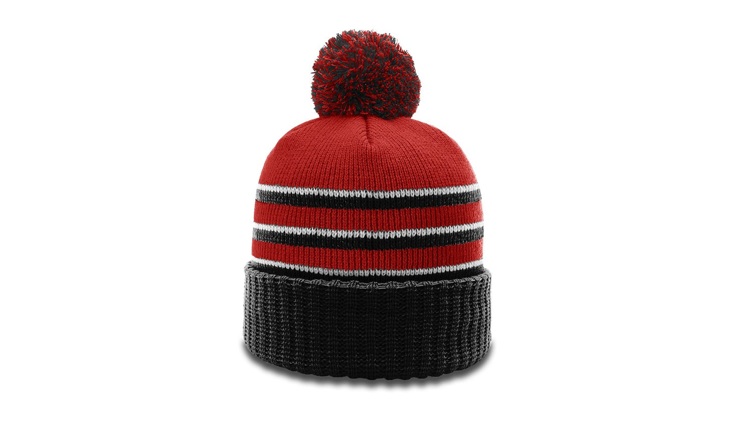 GHC's Striped Beanie w/Cuff & Pom Pom Richardson 135/ Blk/Red/White