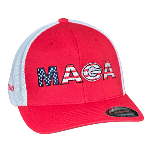 GHC's Embroidered "MAGA" Stars and Stripes Flex Fit by Yupoong Red/White