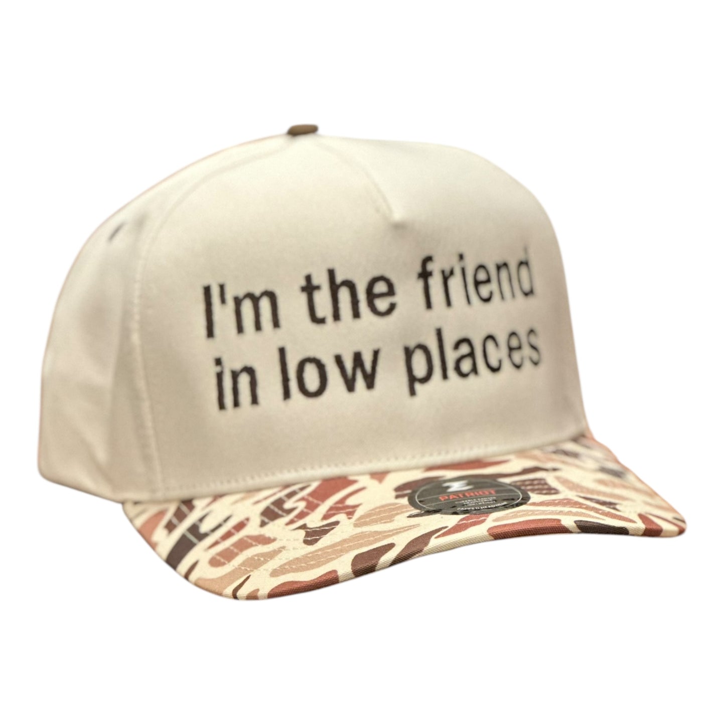 GHC's Embroidered "I'm the Friend in low places" Zapped Patriot/Khaki Camo