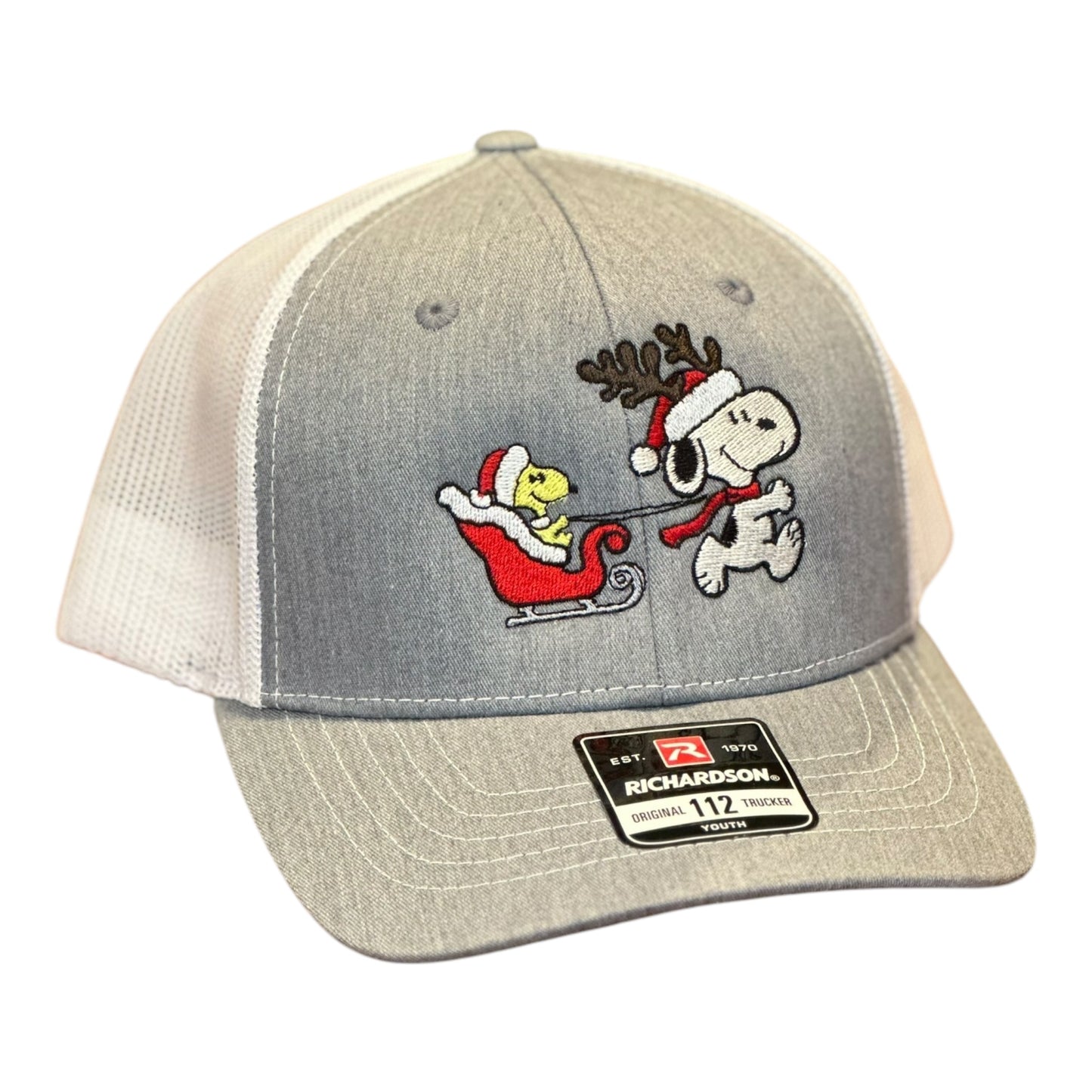 YOUTH- Christmas Snoopy/Woodstock GHC's Embroidered  Richardson 112 Heather Grey/White