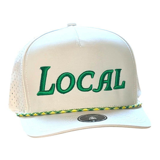 GHC's "LOCAL" in 3D Zapped Blackhawk R+  White w/Green&Yellow Braid