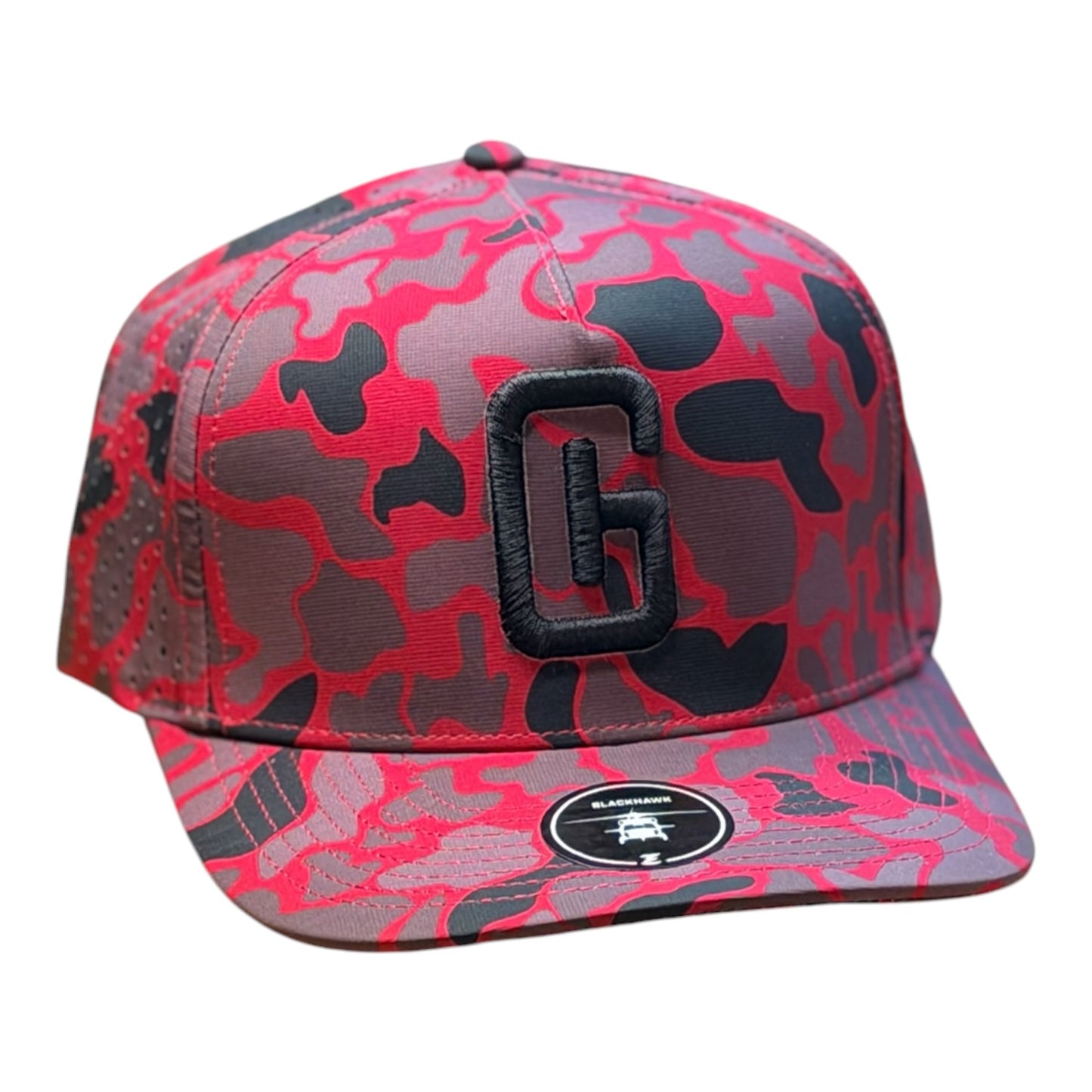 3-D Embroidered Georgia Hat Company Logo Zapped Blackhawk- Camo Red/Black