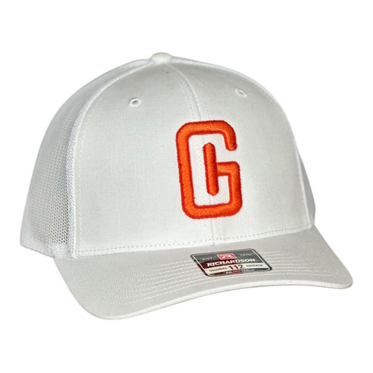 3-D Red Embroidered Georgia Hat Co Logo Richardson 112 White/Neon Orange