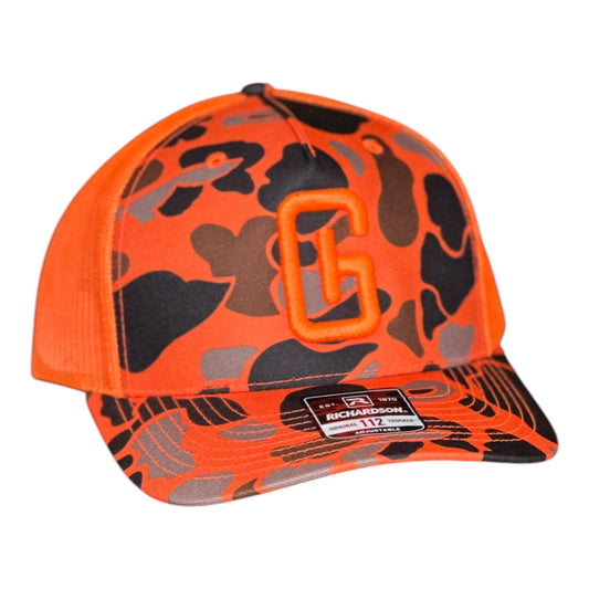 3-D Embroidered Georgia Hat Company Logo Richardson 112PFP Camo/Neon Orange