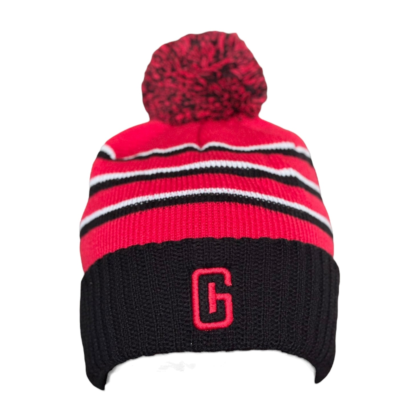 GHC's Striped Beanie w/Cuff & Pom Pom Richardson 135/ Blk/Red/White