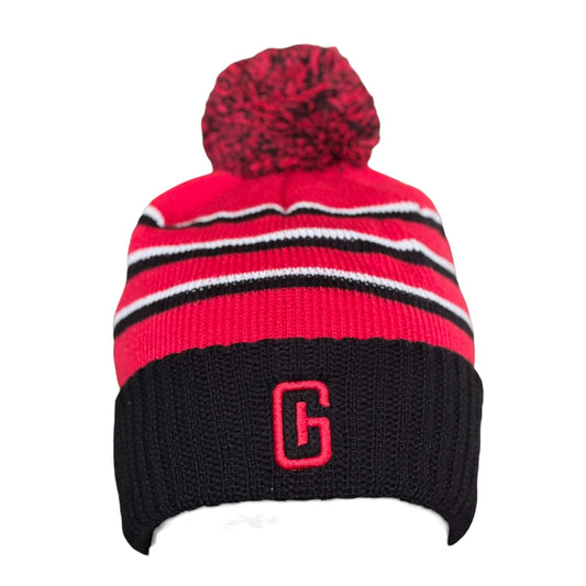GHC's Striped Beanie w/Cuff & Pom Pom Richardson 135/ Blk/Red/White