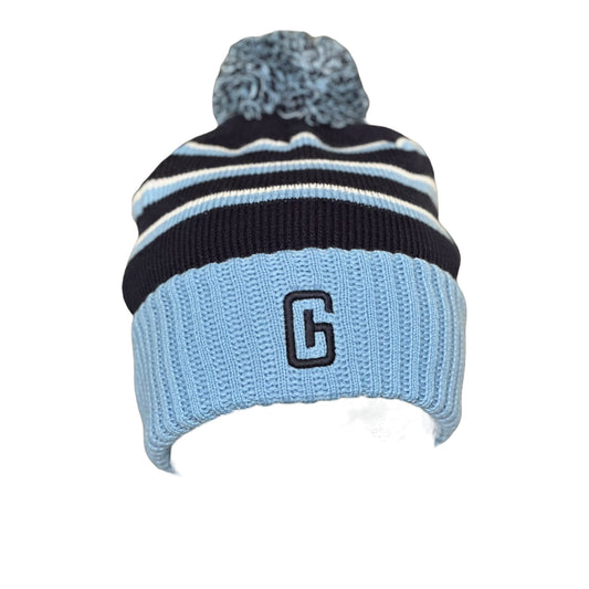 GHC's Striped Beanie w/Cuff & Pom Pom Richardson 135/Navy/Columbia Blue/White