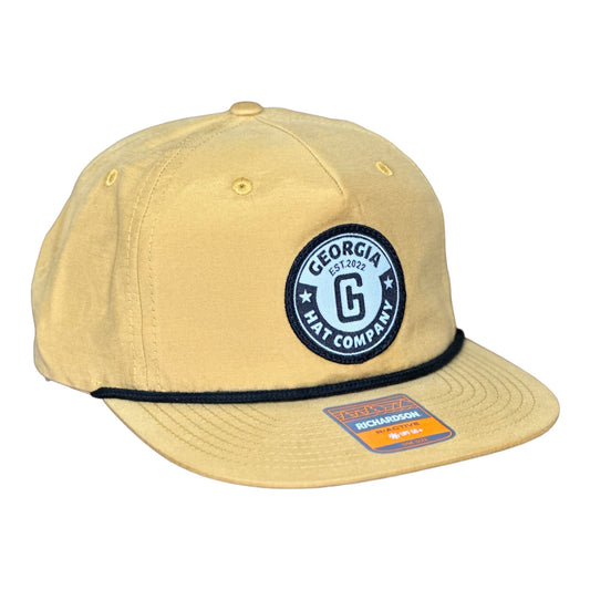 Georgia Hat Company's Logo Richardson 256 Braided Flat Bill "Grandpa Cap"  Biscuit/Black