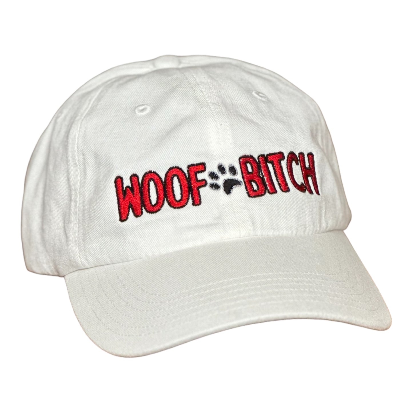 GHC's Embroidered "WOOF BITCH"Richardson R55 Dad Hat/White