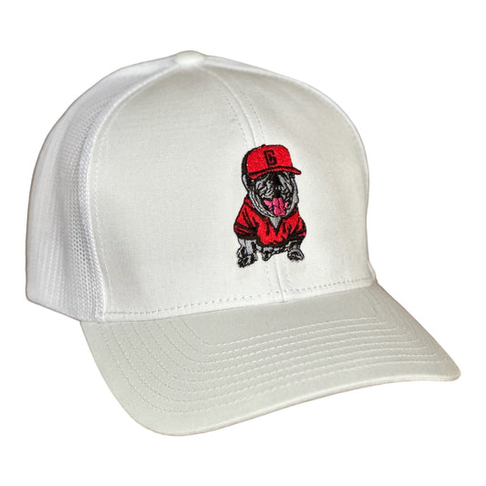 GHC's Embroidered Bulldog Snapback Trucker/ White