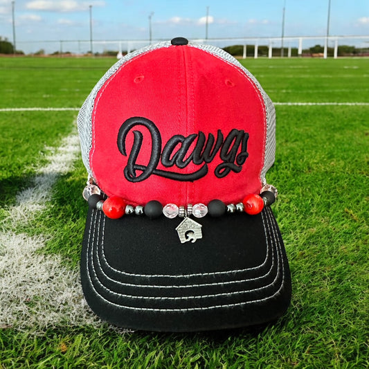 GHC's Custom 3D Embroidered and Bejeweled "DAWGS" Richardson 111  RED/BLK/GRY