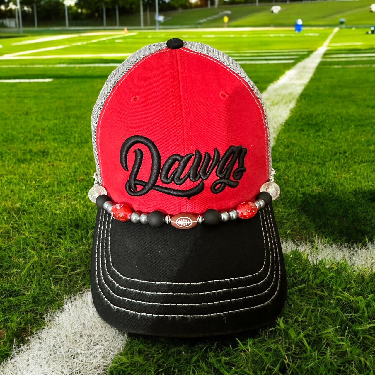 GHC's Custom 3D Embroidered and Bejeweled "DAWGS" Richardson 111  RED/BLK/GRY