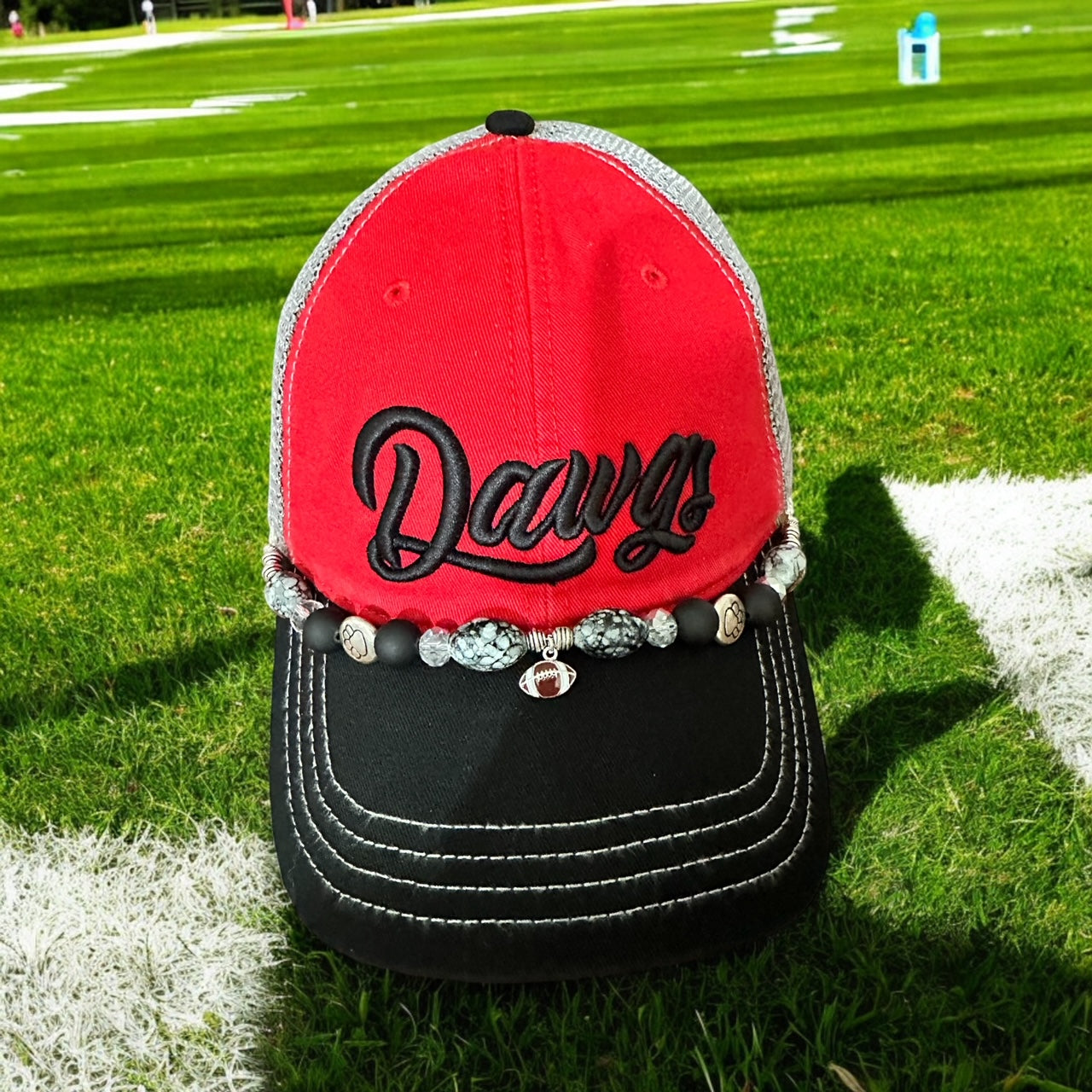 GHC's Custom 3D Embroidered and Bejeweled "DAWGS" Richardson 111  RED/BLK/GRY